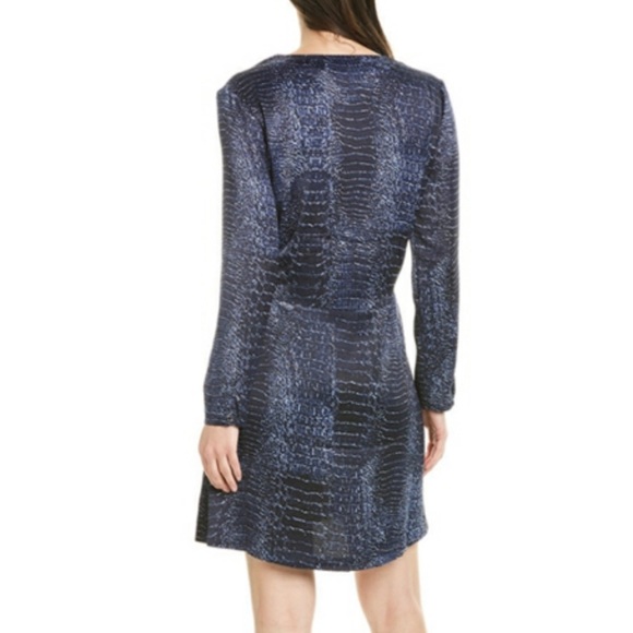 HALSTON Dark Blue Snake Skin Pattern Longsleeve Dress- Silk - Picture 2 of 4